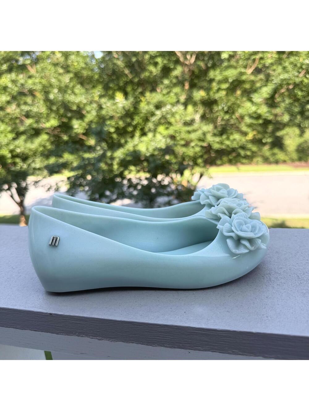 Mini Melissa Girls Light Blue Floral Jelly Flats Size 2